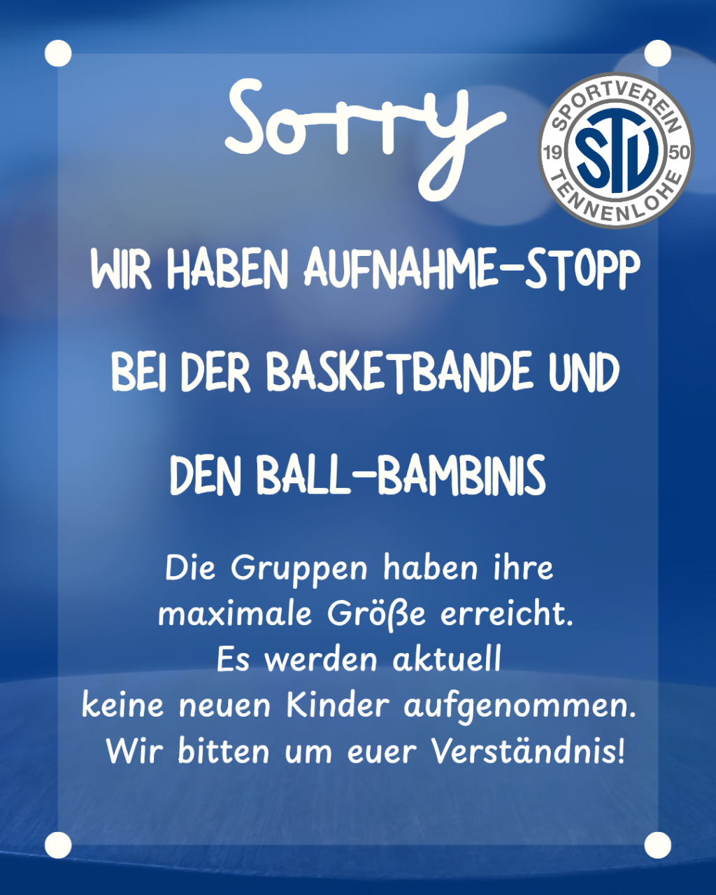 Aufnahme-Stopp bei Basket Bande und Ball-Bambinis